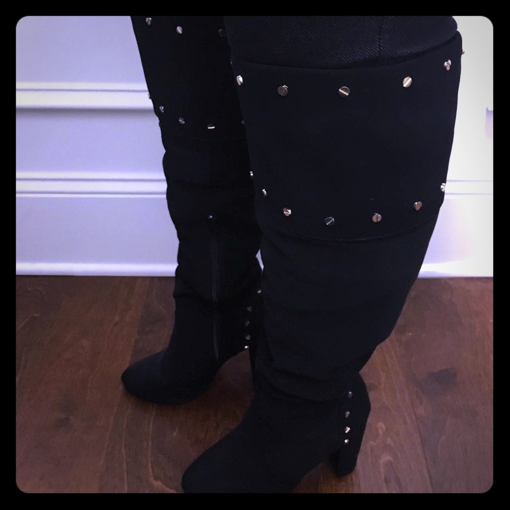 Black Knee high boots with gold studs